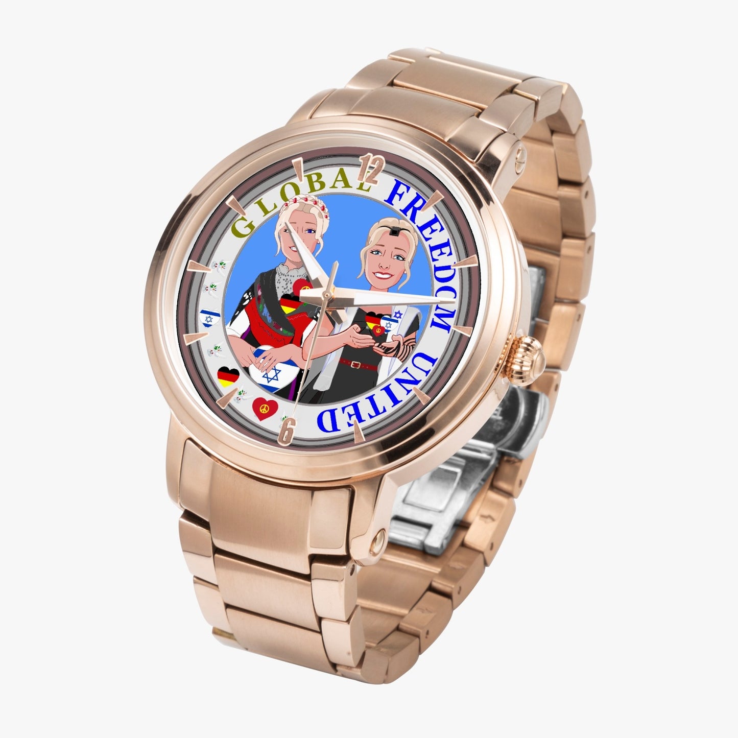 New Steel Strap Automatic Watch (With Indicators) GLOBAL FREEDOM UNITED© ISRAEL & GERMANY