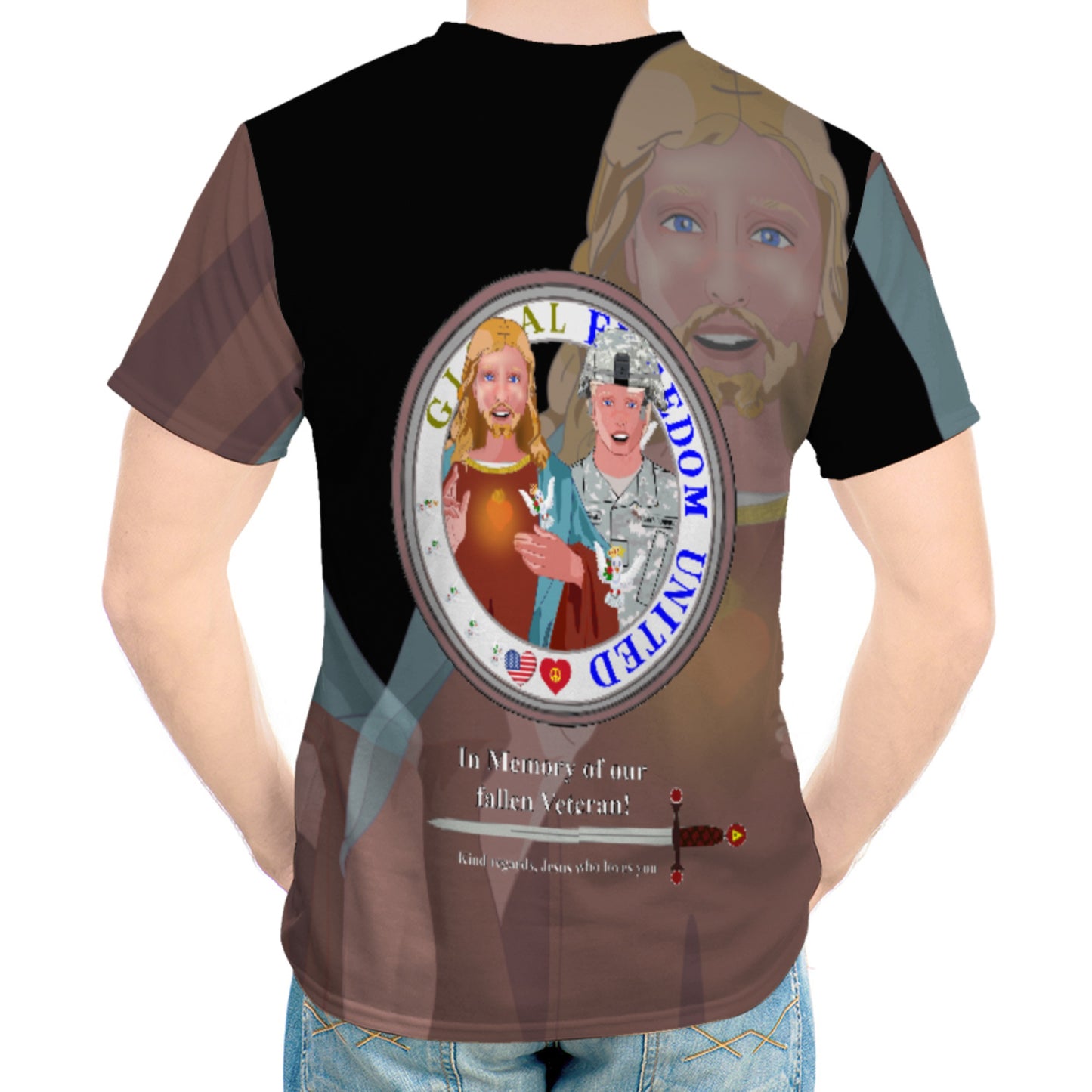 Men´s T-shirt Black Global Freedom United© Jesus Christ For Fallen Veteran Afro American Soldiers V1.1