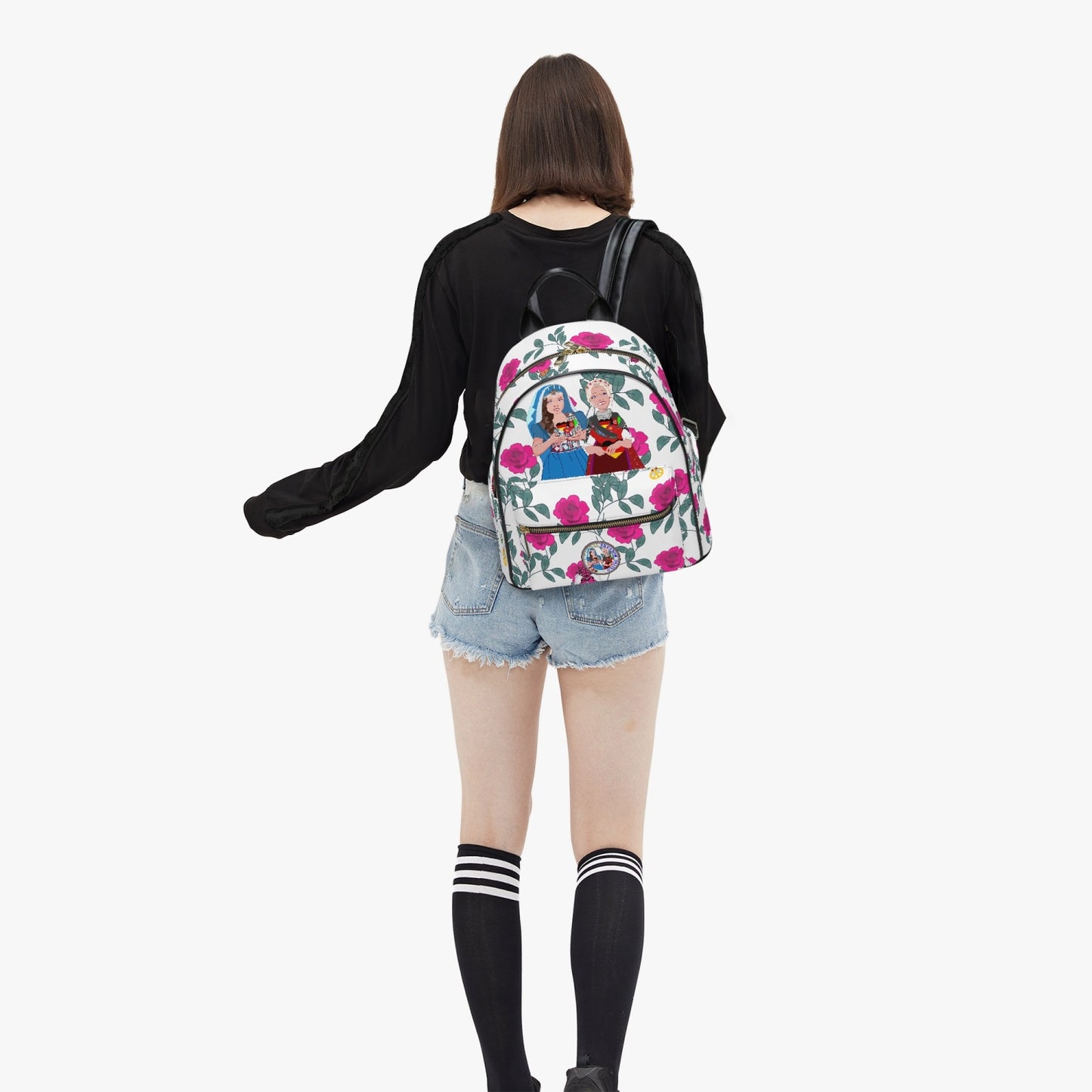 GLOBAL FREEDOM UNITED© Women Afghanistan & Germany Pink Roses - All Over Printed PU Backpack