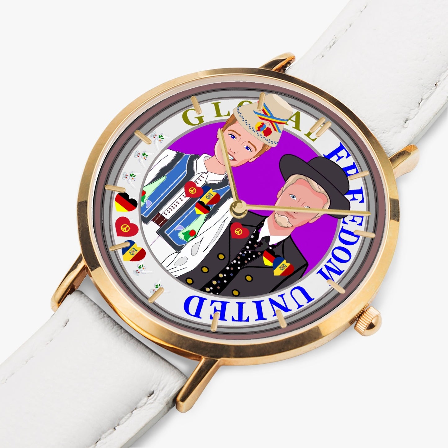 Hot Selling Ultra-Thin Leather Strap Quartz Watch (Rose Gold With Indicators) GLOBAL FREEDOM UNITED MEN ROMANIA & GERMANY