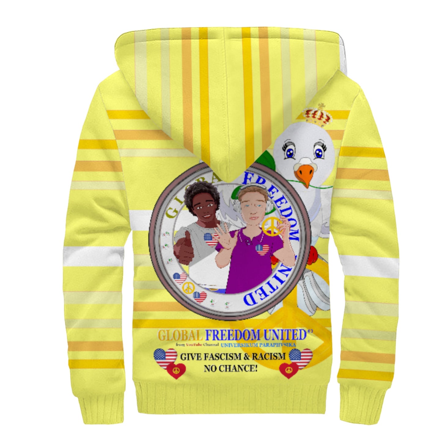 Plush Hoodie GLOBAL FREEDOM UNITED© Men Anti Racism & Fascism USA  Yellow