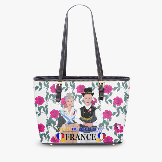 GLOBAL FREEDOM UNITED© Couple French Pink Roses - Large Leather Tote Bag for Women