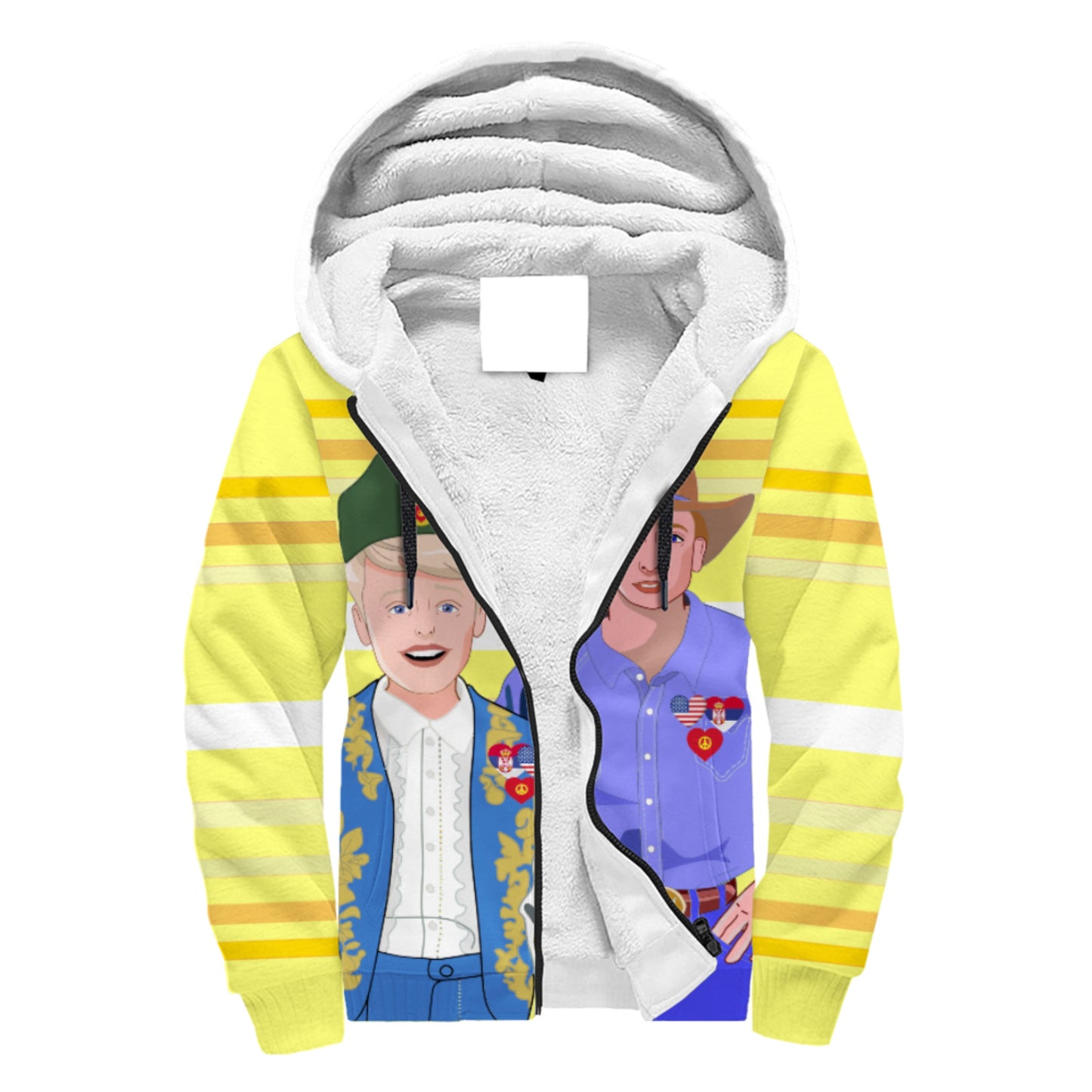 Plush Hoodie GLOBAL FREEDOM UNITED© Men Serbia & USA Yellow