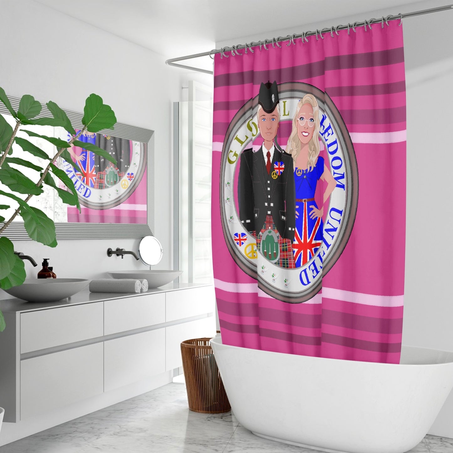 GLOBAL FREEDOM UNITED© Couple England Pink2 - Quick-drying Shower Curtain