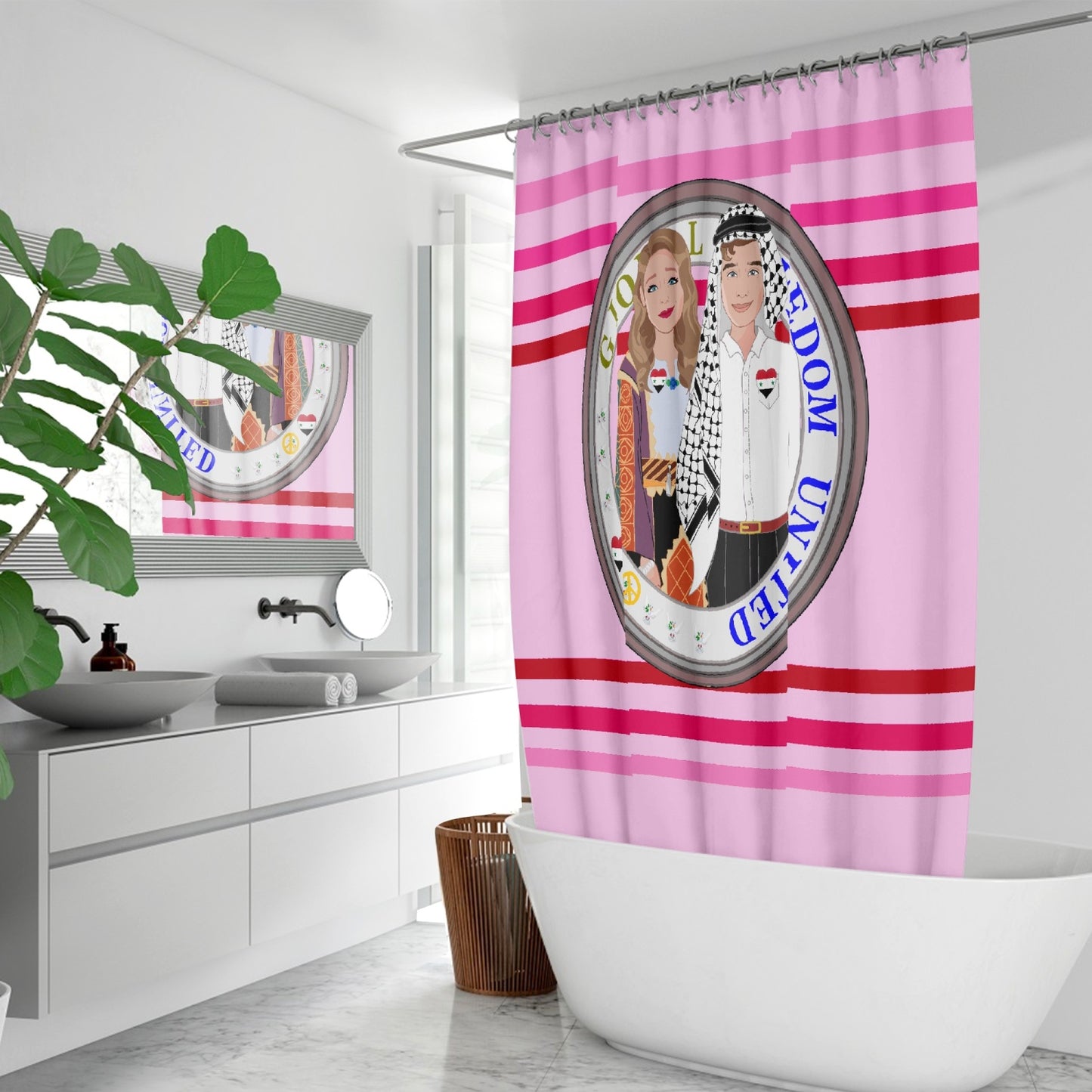 GLOBAL FREEDOM UNITED© Couple Syria Pink1 - Quick-drying Shower Curtain