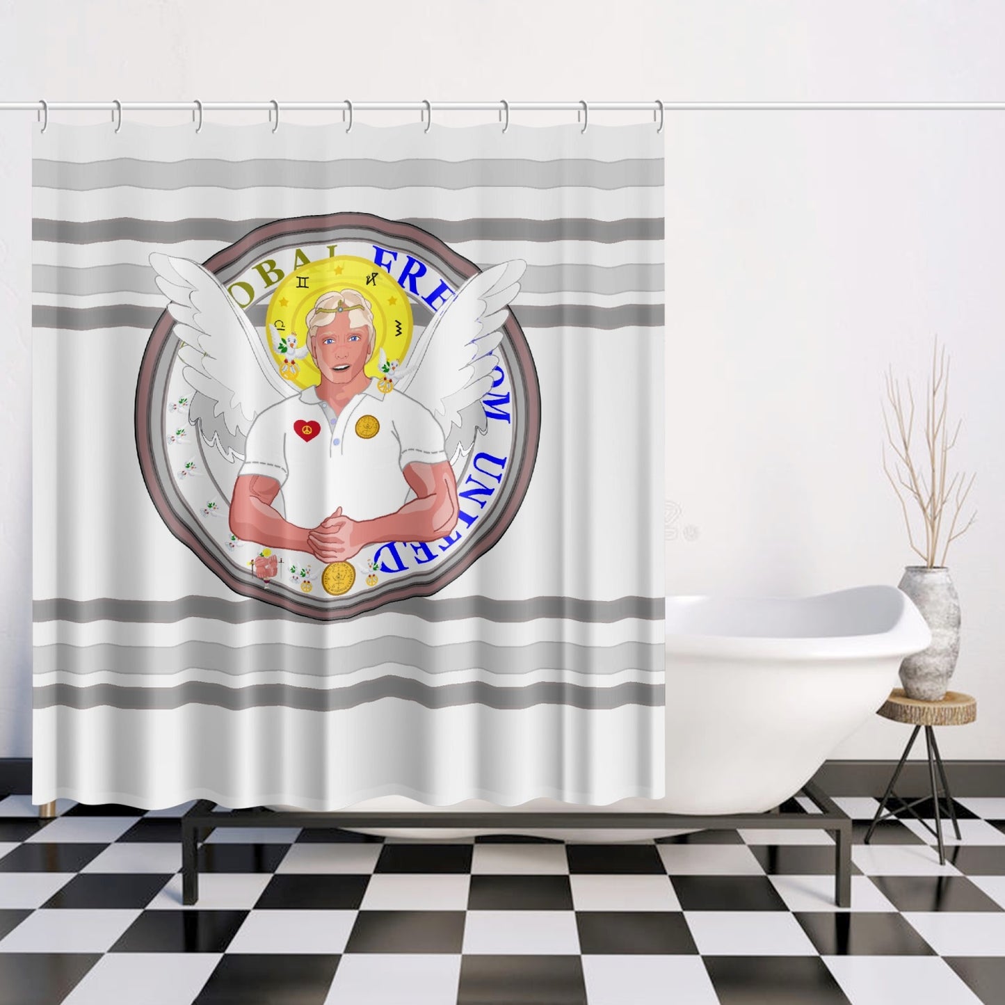 Quick-drying Shower Curtain GLOBAL FREEDOM UNITED© Archangel Michael Version 2 Grey