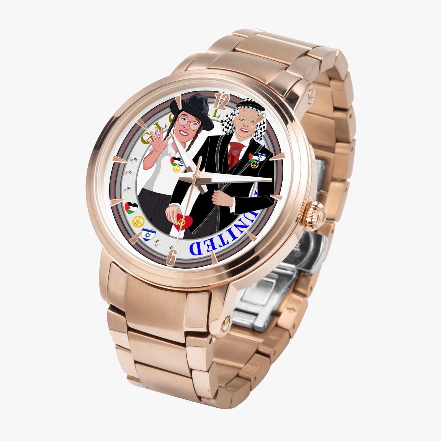 GLOBAL FREEDOM UNITED© New Steel Strap Automatic Watch (With Indicators) Men Israel & Palestina