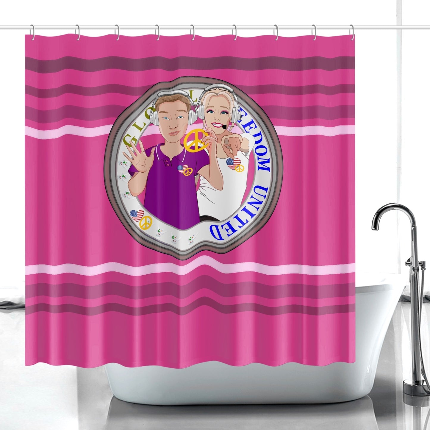 Quick-drying Shower Curtain GLOBAL FREEDOM UNITED© Couple USA Wight American Pink