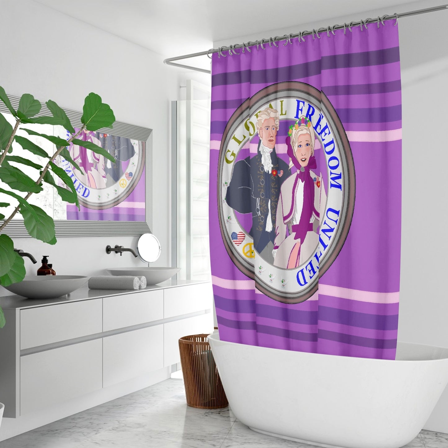 GLOBAL FREEDOM UNITED© Couple USA Georg Washington Lilac - Quick-drying Shower Curtain