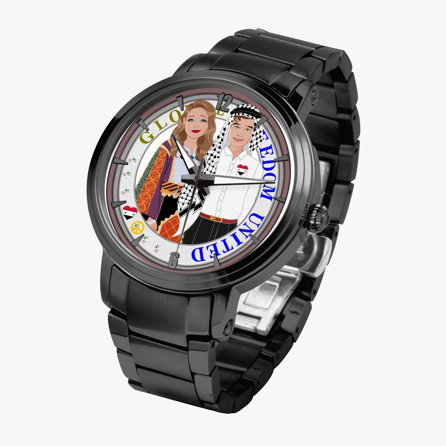 GLOBAL FREEDOM UNITED© Couple Syria New Steel Strap Automatic Watch (With Indicators)