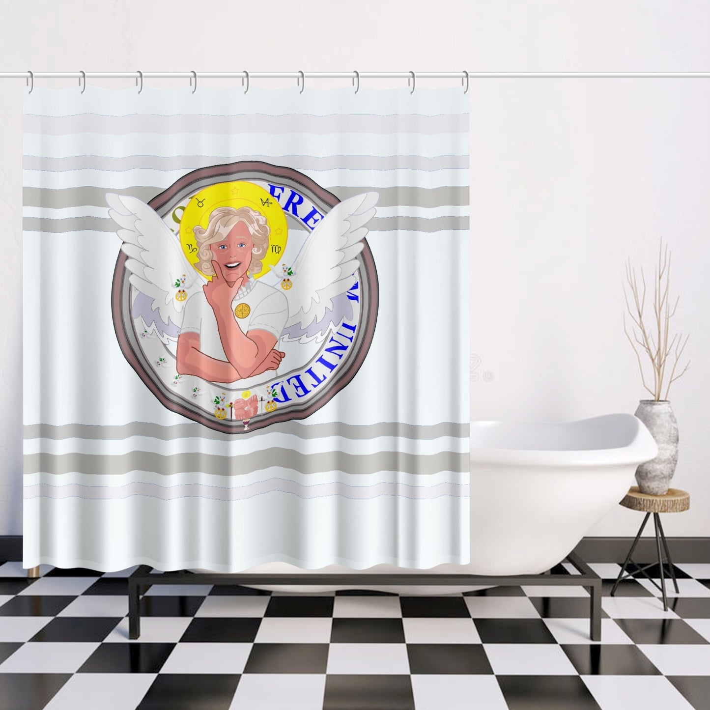 Quick-drying Shower Curtain GLOBAL FREEDOM UNITED© ARCHANGEL GABRIEL Wight