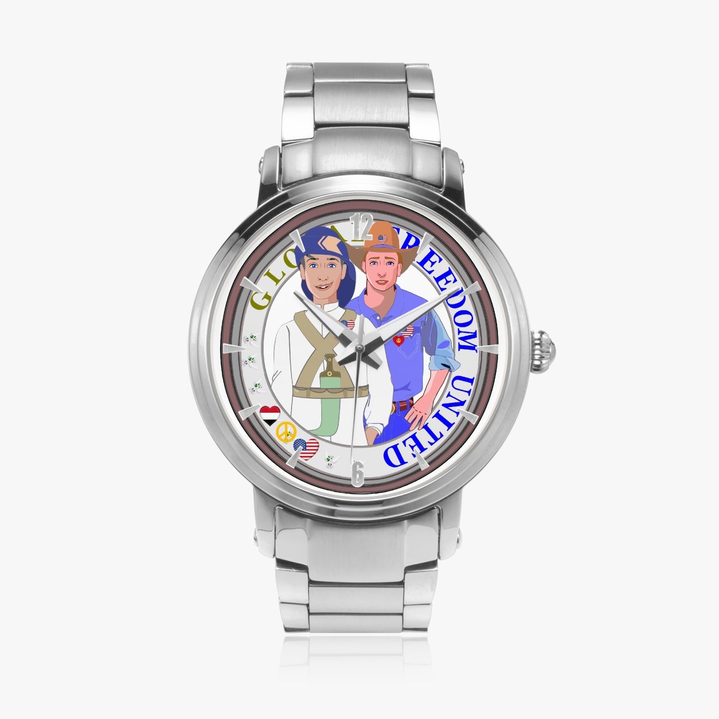 GLOBAL FREEDOM UNITED© New Steel Strap Automatic Watch (With Indicators) Men Yemen & USA V1