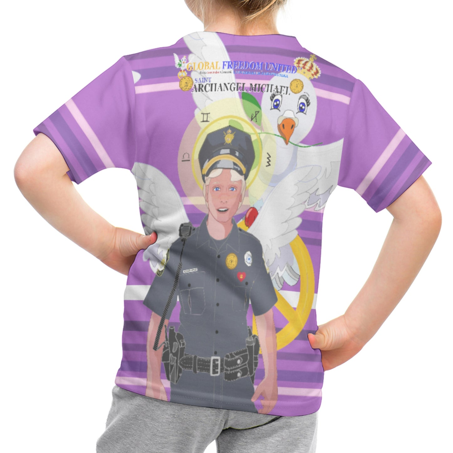 Childrens T-shirt GLOBAL FREEDOM UNITED© Archangel Michael As Policemen Lilac
