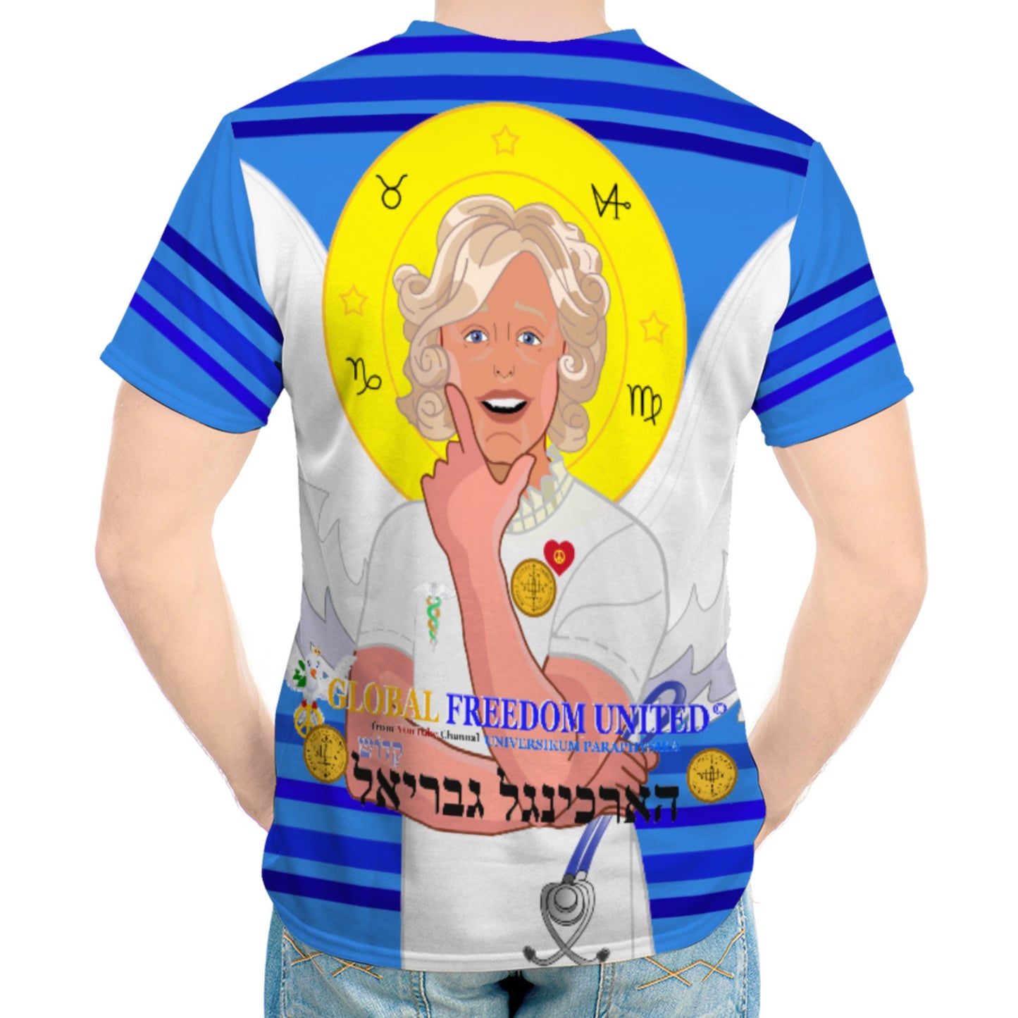 Men´s T-shirt GLOBAL FREEDOM UNITED© Archangel Gabriel Hebrew Deep Blue