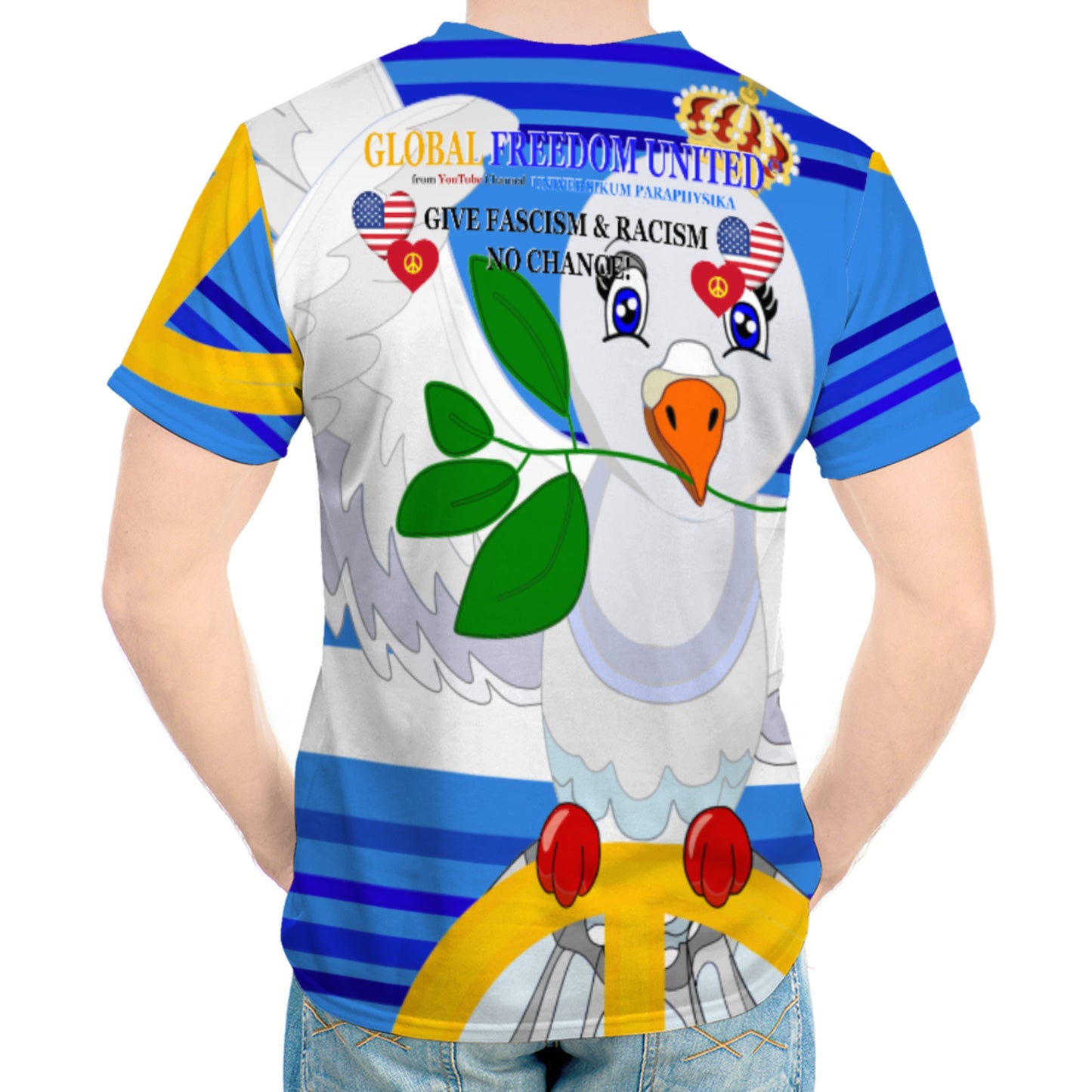 Men´s T-shirt GLOBAL FREEDOM UNITED© Anti Racism & Fascism USA Deep Blue