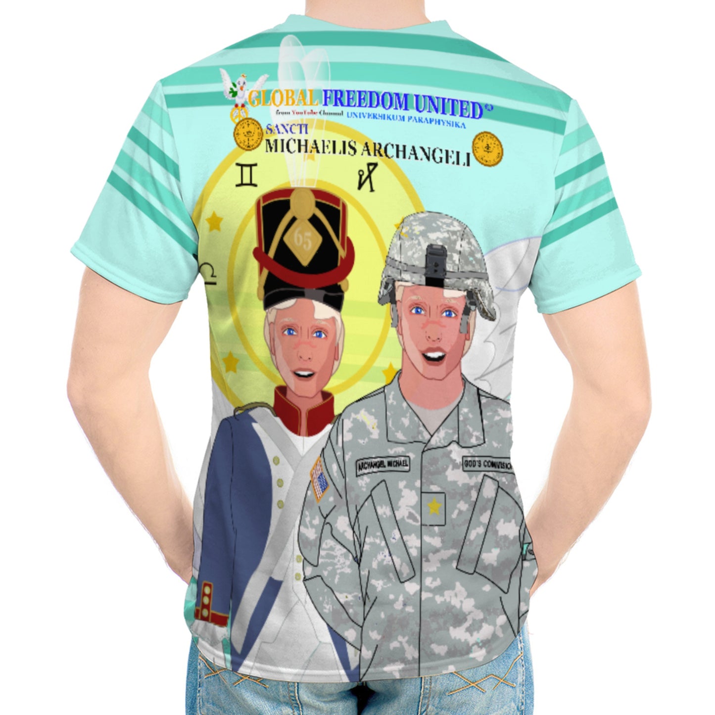 Men´s T-shirt  GLOBAL FREEDOM UNITED© Archangel Michael In Latin V3 Light Green