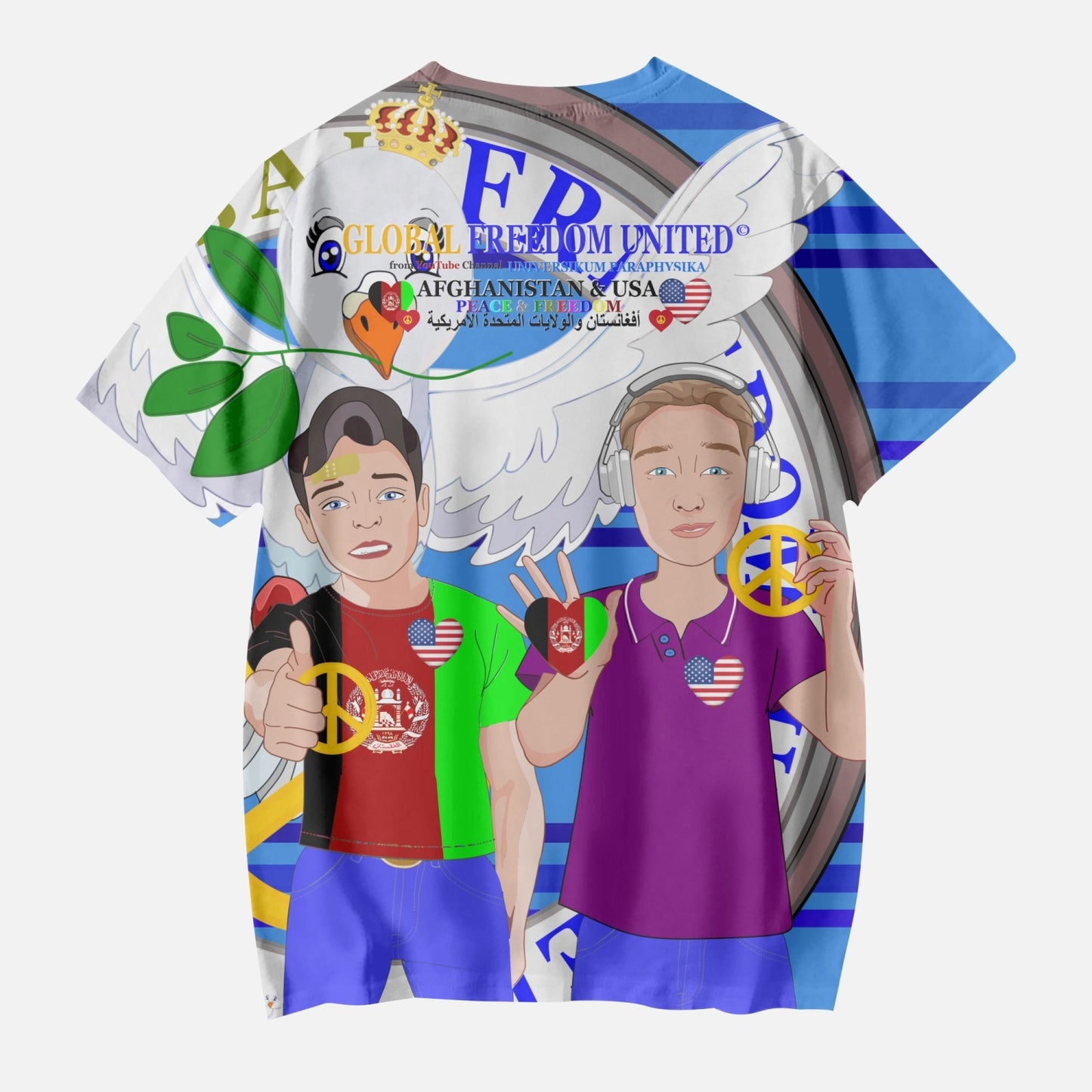 AOP Kids' Short T-Shirts GLOBAL FREEDOM UNITED BOY AFGHANISTAN & USA DEEP BLUE