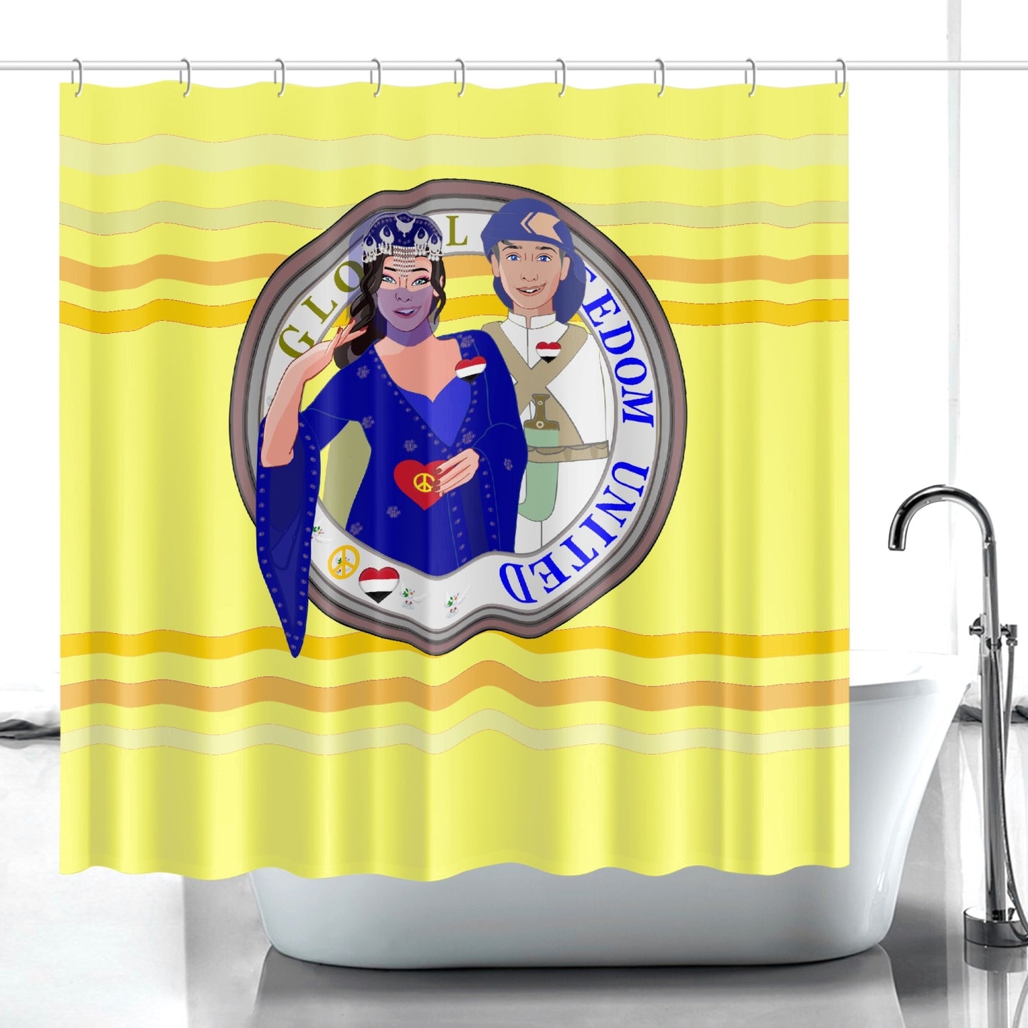 GLOBAL FREEDOM UNITED© Couple Yemen Yellow - Quick-drying Shower Curtain