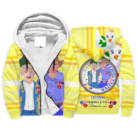 Plush Hoodie GLOBAL FREEDOM UNITED© Men Serbia & USA Yellow