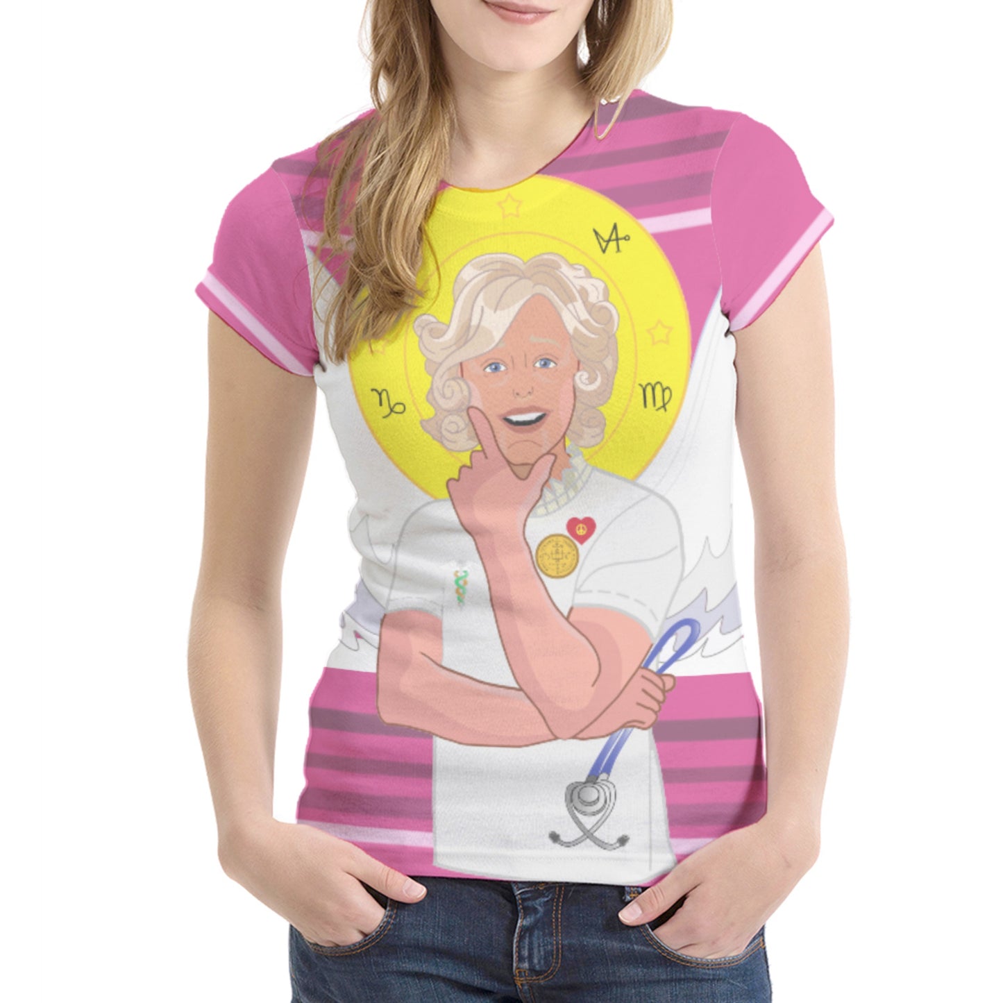 Women´s T-shirt 1 GLOBAL FREEDOM UNITED© Archangel Gabriel Arabic Pink2