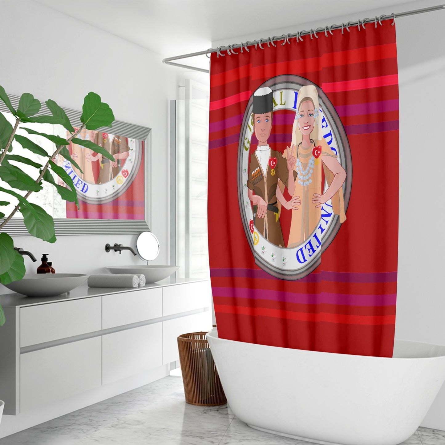 GLOBAL FREEDOM UNITED© Couple Turkey Red - Quick-drying Shower Curtain