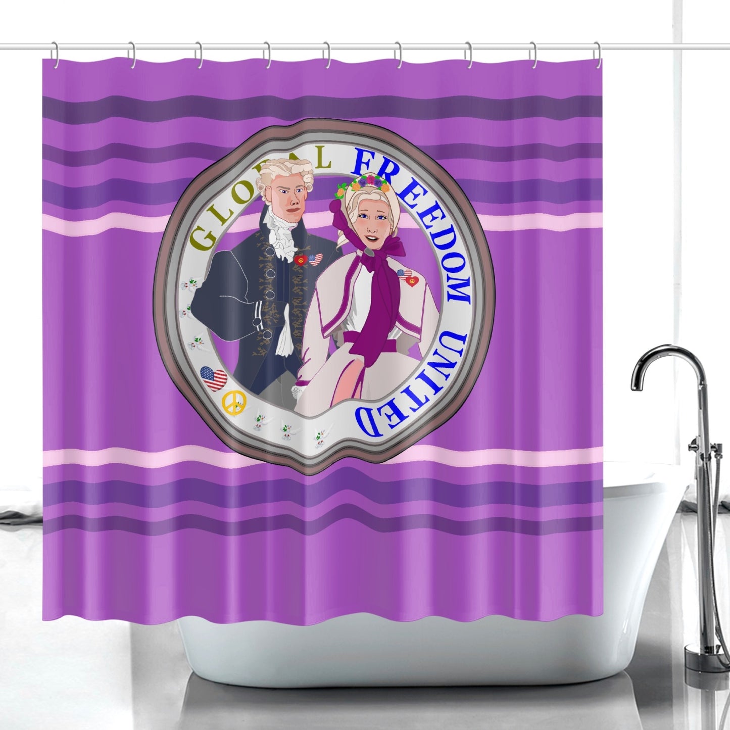GLOBAL FREEDOM UNITED© Couple USA Georg Washington Lilac - Quick-drying Shower Curtain