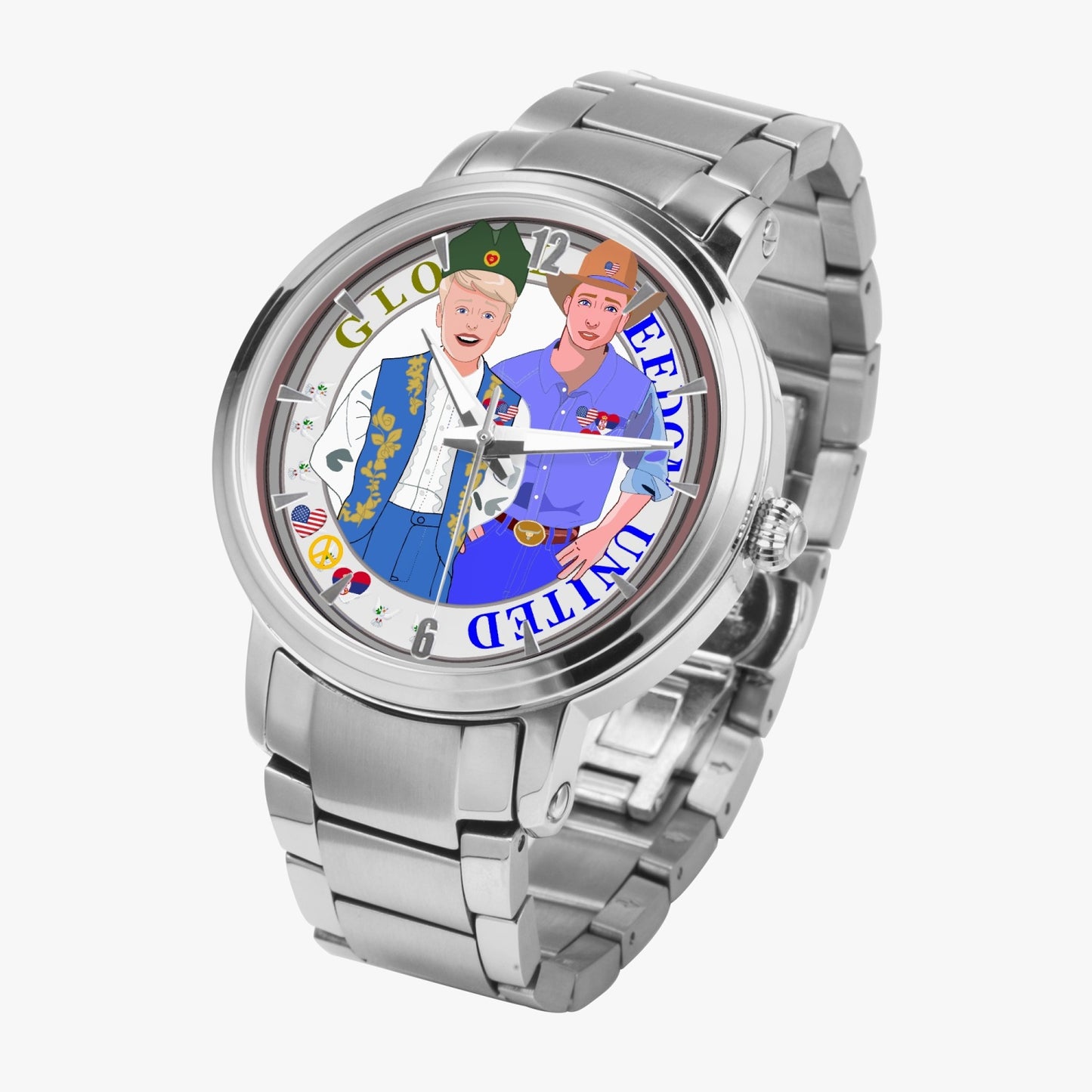 GLOBAL FREEDOM UNITED© New Steel Strap Automatic Watch (With Indicators) Men Serbia & USA