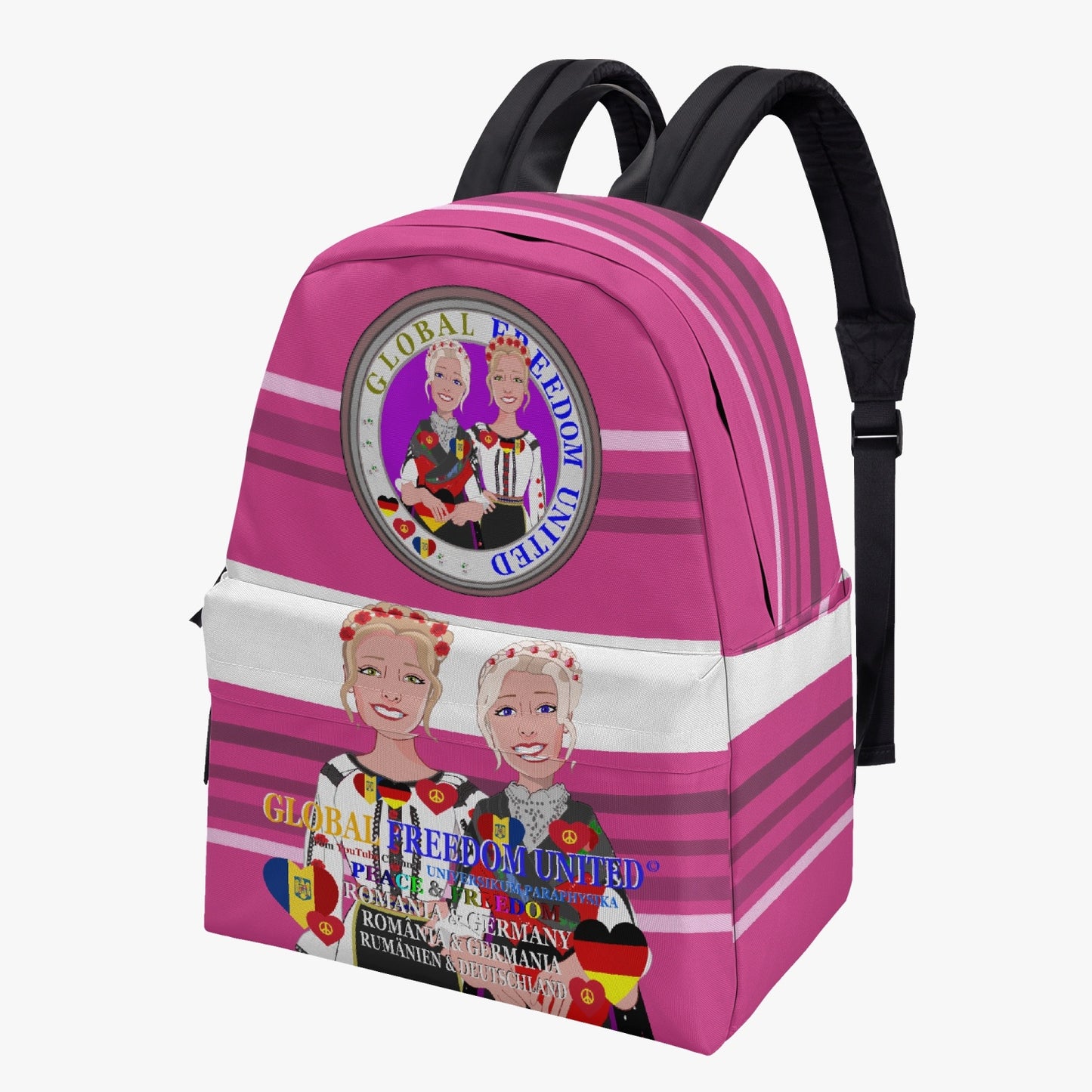 GLOBAL FREEDOM UNITED WOMEN ROMANIA & GERMANY OLD PEACE PINK All-over-print Canvas Backpack