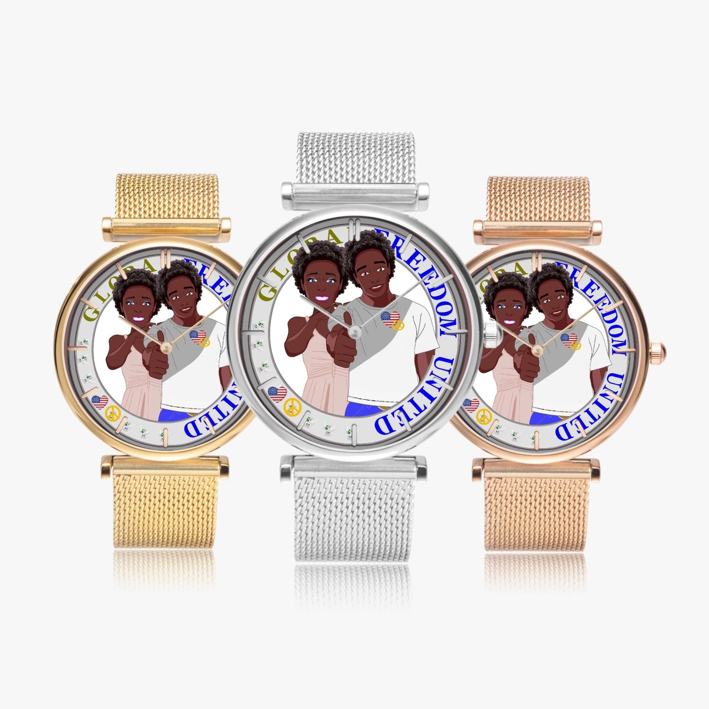 GLOBAL FREEDOM UNITED© Afro American - New Stylish Ultra-Thin Quartz Watch (With Indicators)