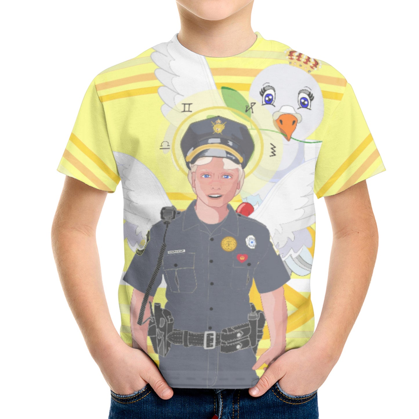 Childrens T-shirt GLOBAL FREEDOM UNITED© Archangel Michael As Policemen Yellow
