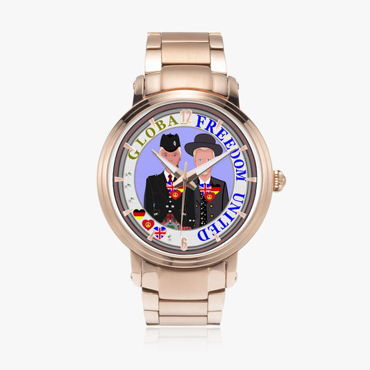 New Steel Strap Automatic Watch (With Indicators) GLOBAL FREEDOM UNITED MEN ENGLAND & GERMANY