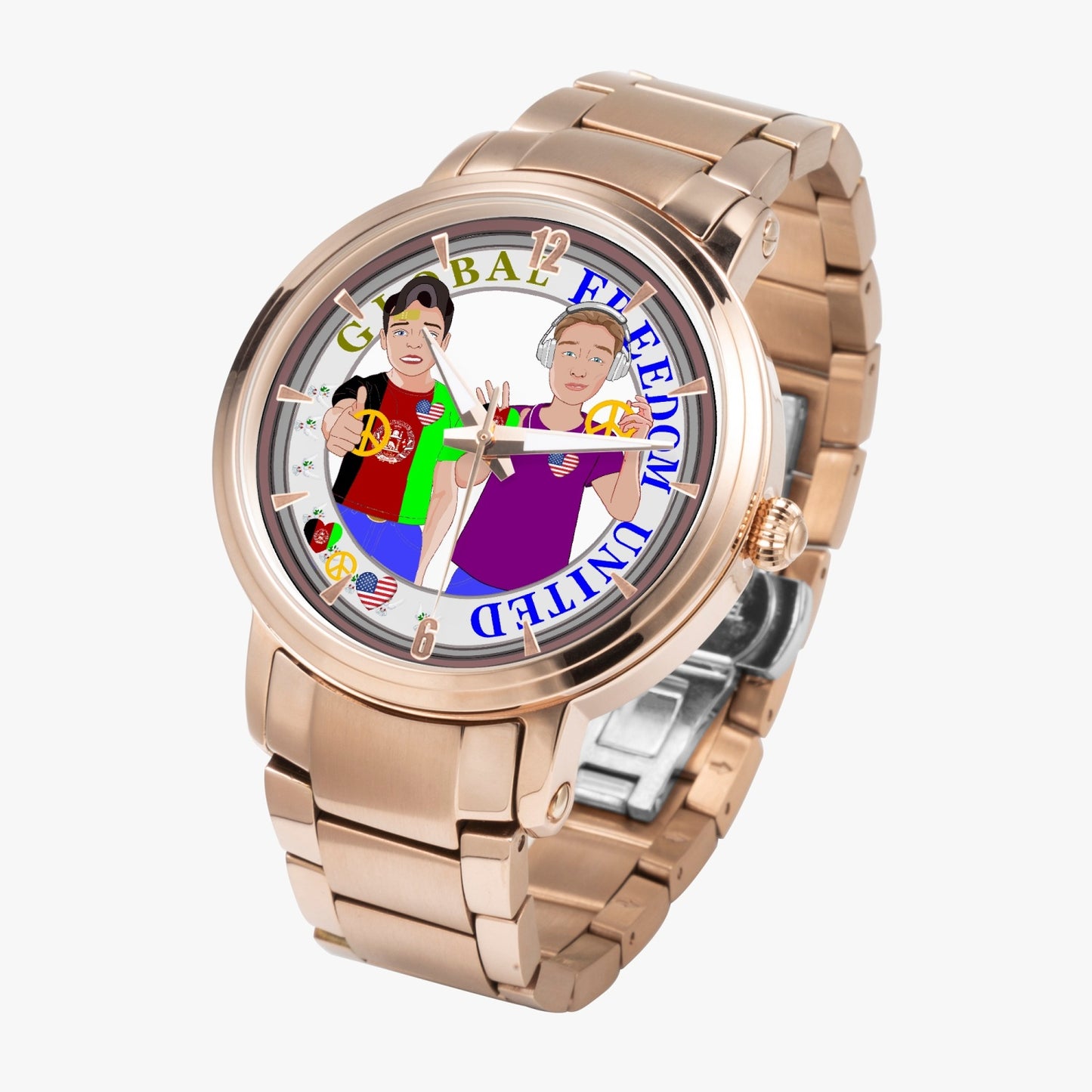 GLOBAL FREEDOM UNITED© New Steel Strap Automatic Watch (With Indicators)Men Afghanistan & USA