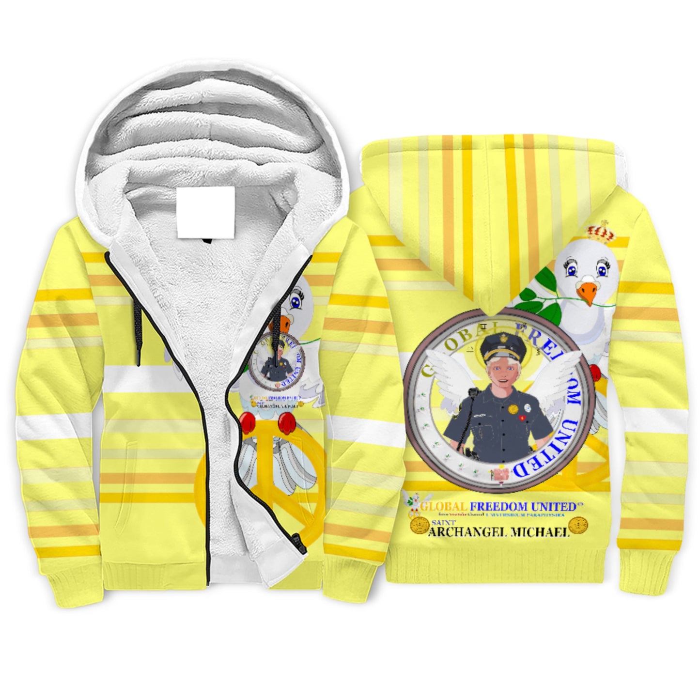 Plush Hoodie GLOBAL FREEDOM UNITED© Archangel Michael As Policemen Yellow