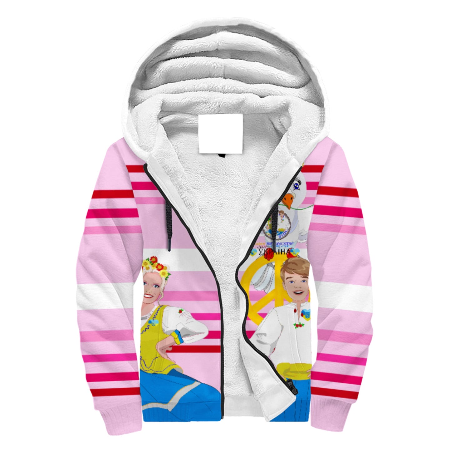 Plush Hoodie GLOBAL FREEDOM UNITED© Couple Ukrain Pink1