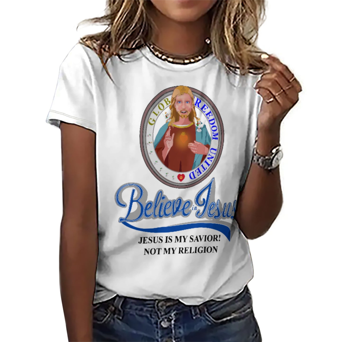 Women´s T-shirt Wight GLOBAL FREEDOM UNITED© Jesus Is My Savior