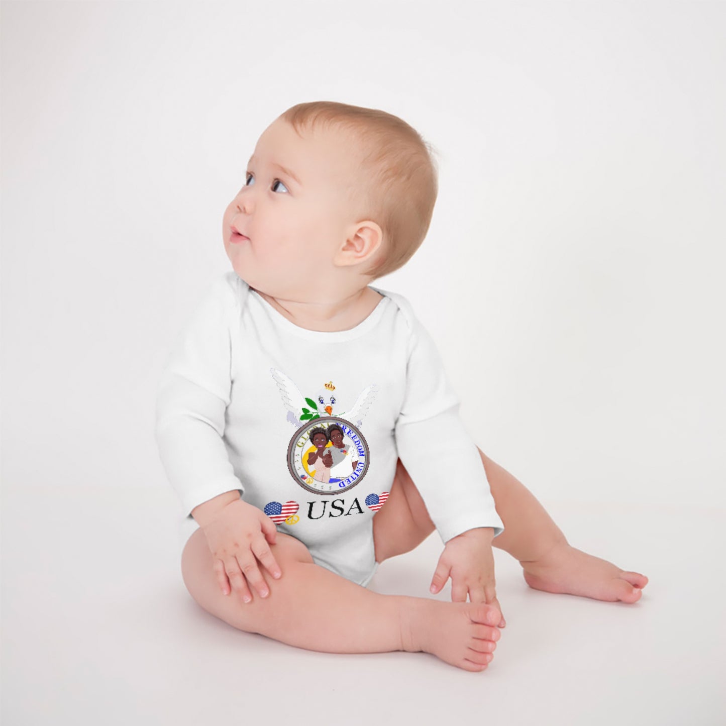 Baby Long-sleeve Bodysuit GLOBAL FREEDOM UNITED© Couple USA Afro American