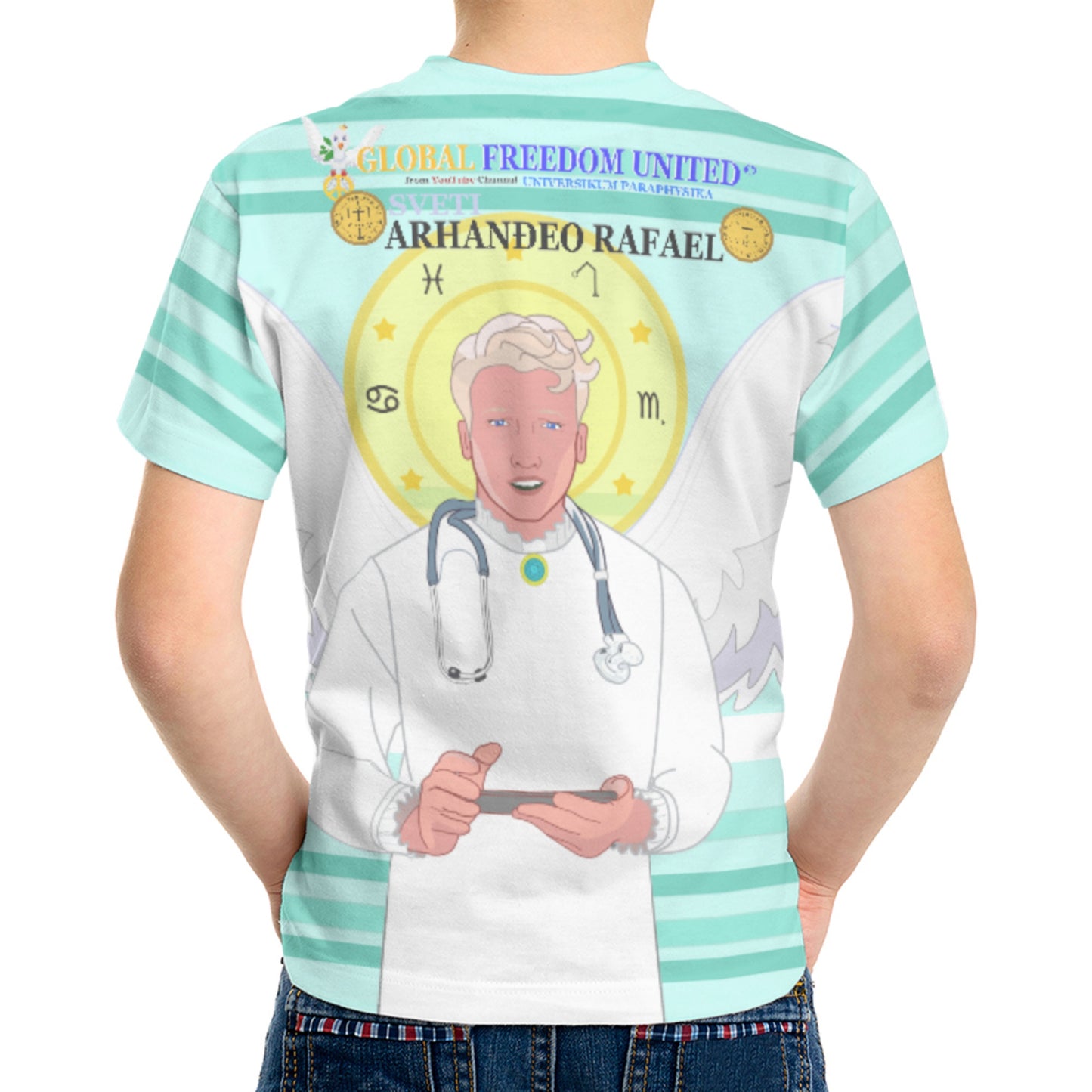 Kid´s T-shirt GLOBAL FREEDOM UNITED© Archangel Rafael Croatia Light Green