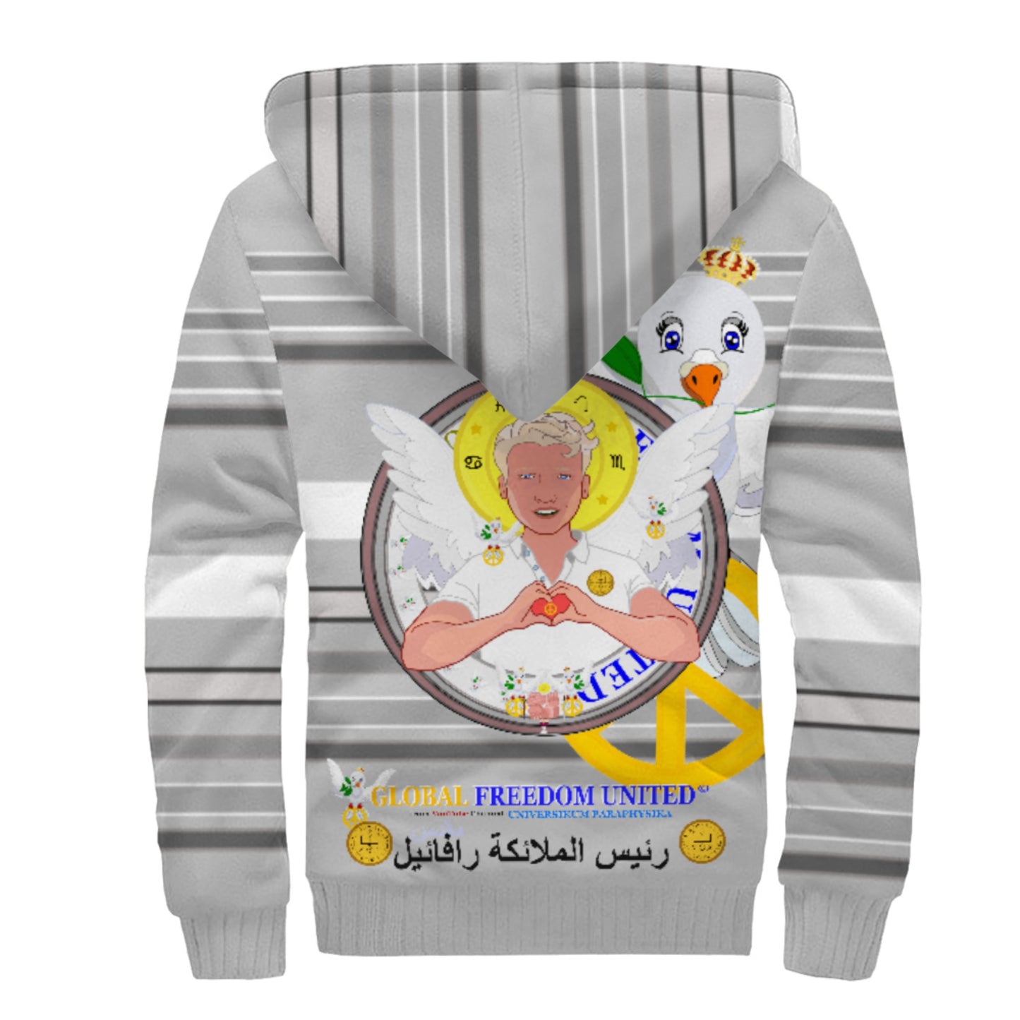 Plush Hoodie GLOBAL FREEDOM UNITED© Archangel Rafael Arabic Grey