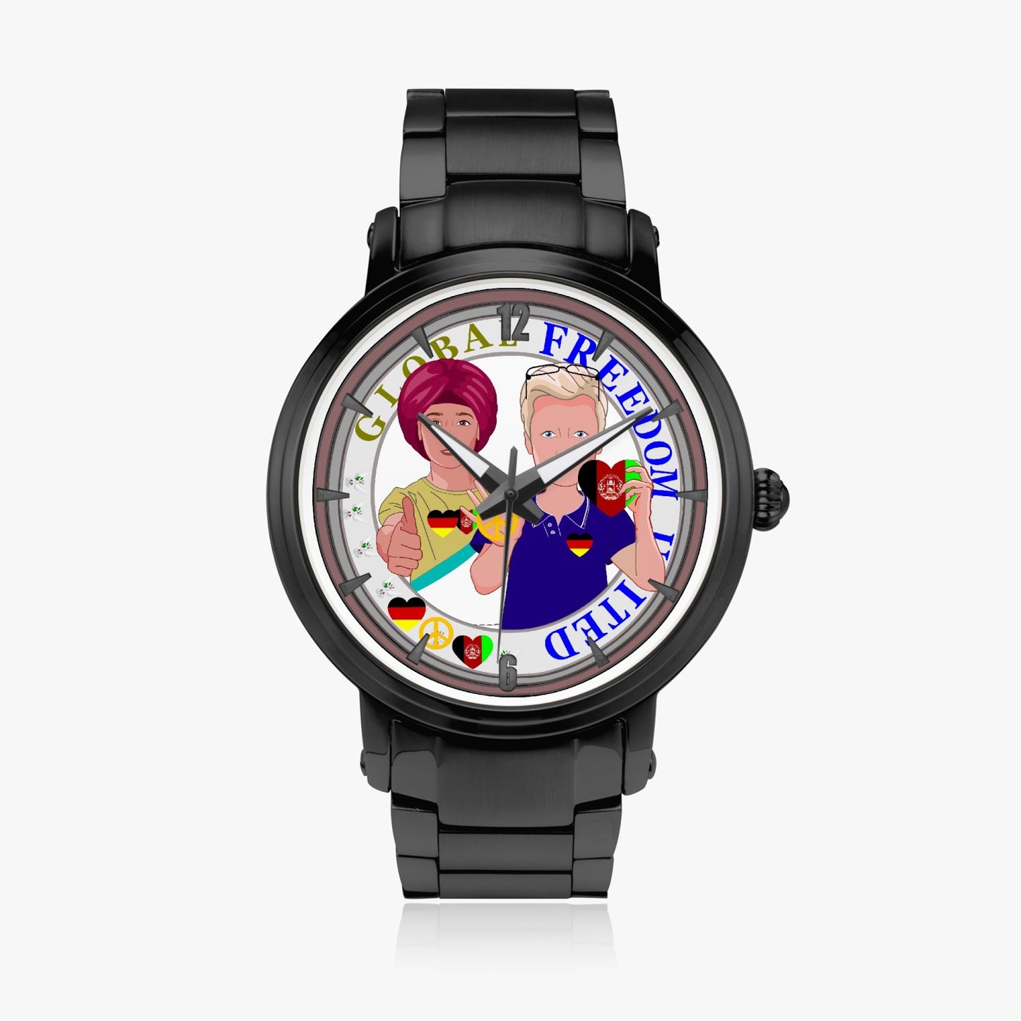 GLOBAL FREEDOM UNITED© New Steel Strap Automatic Watch (With Indicators) Men Afghanistan & Germany V2