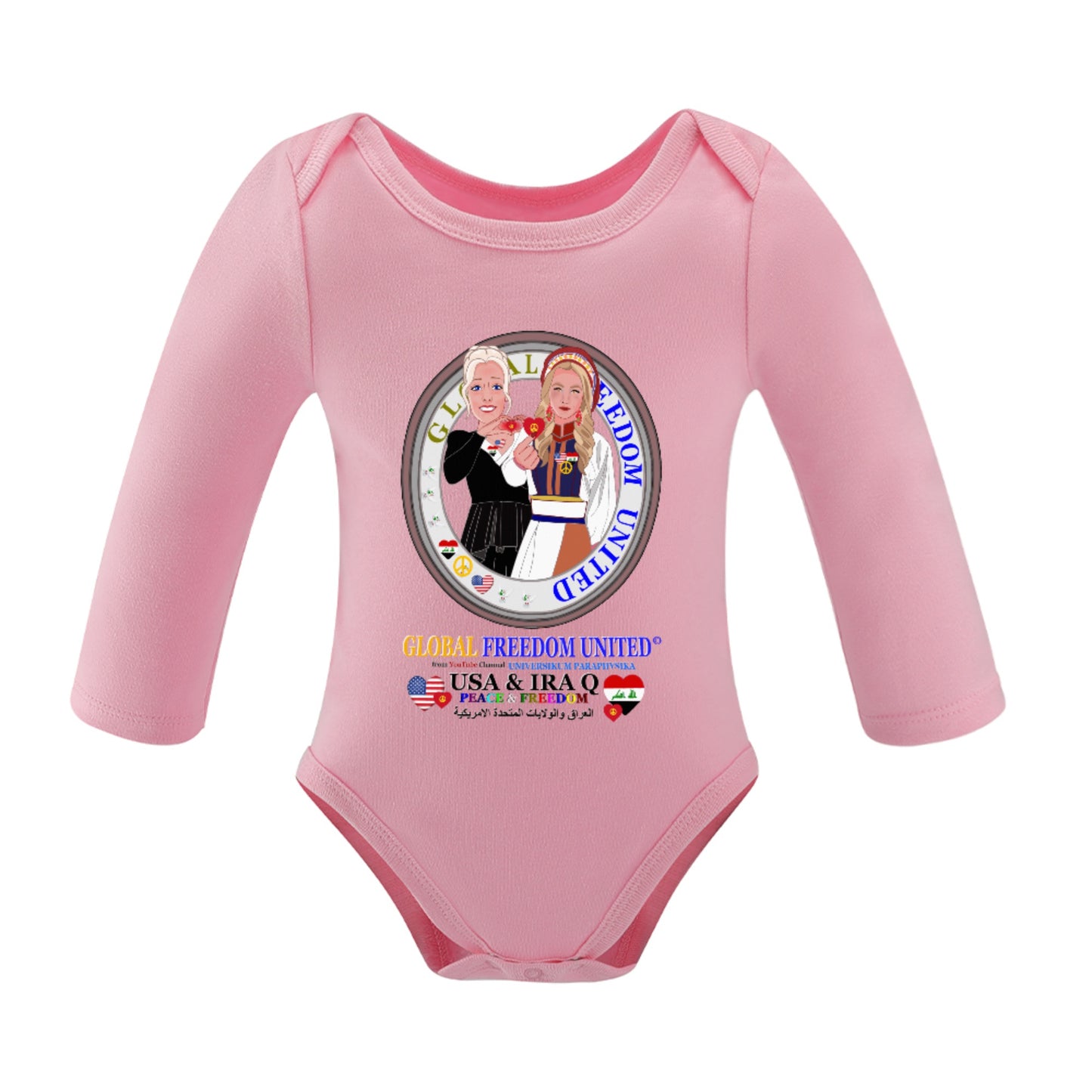 Baby Long-sleeve Bodysuit GLOBAL FREEDOM UNITED© Women Iraq & USA