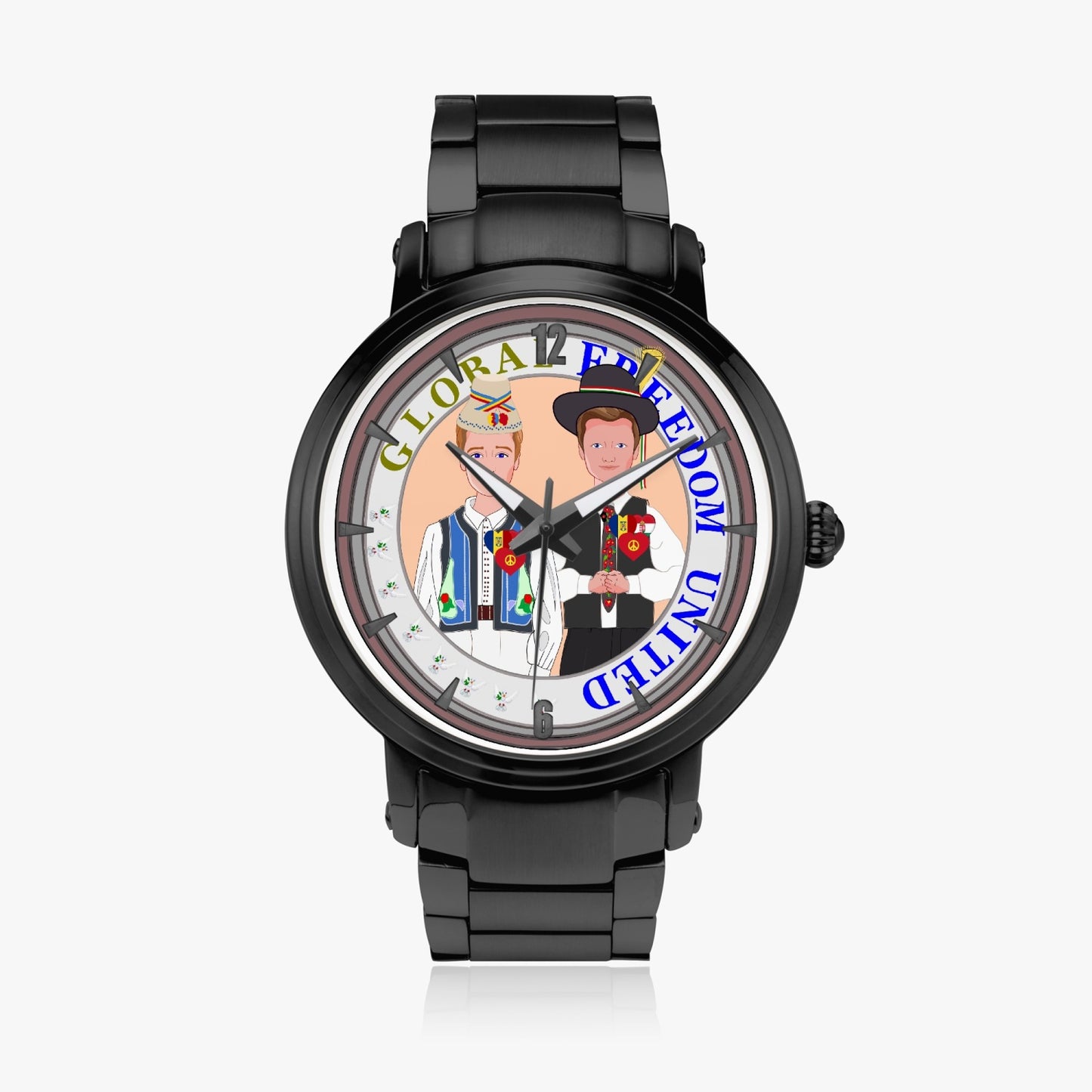 GLOBAL FREEDOM UNITED© New Steel Strap Automatic Watch (With Indicators) Men Romania & Hungary