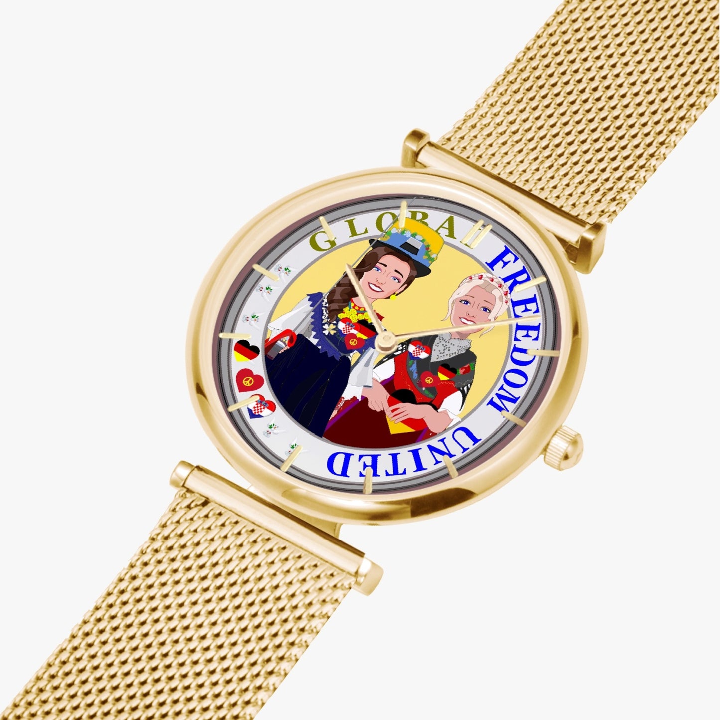 GLOBAL FREEDOM UNITED© New Stylish Ultra-Thin Quartz Watch (With Indicators) Women Croatia & Germany V2