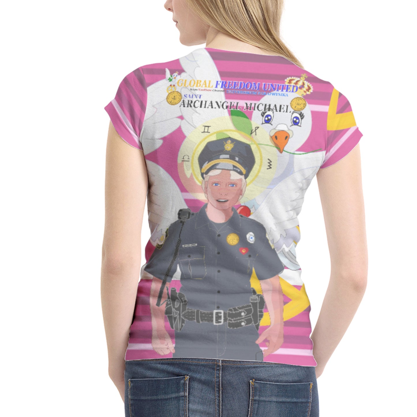 Women´s T-shirt 1 GLOBAL FREEDOM UNITED© Archangel Michael As Policemen Pink2