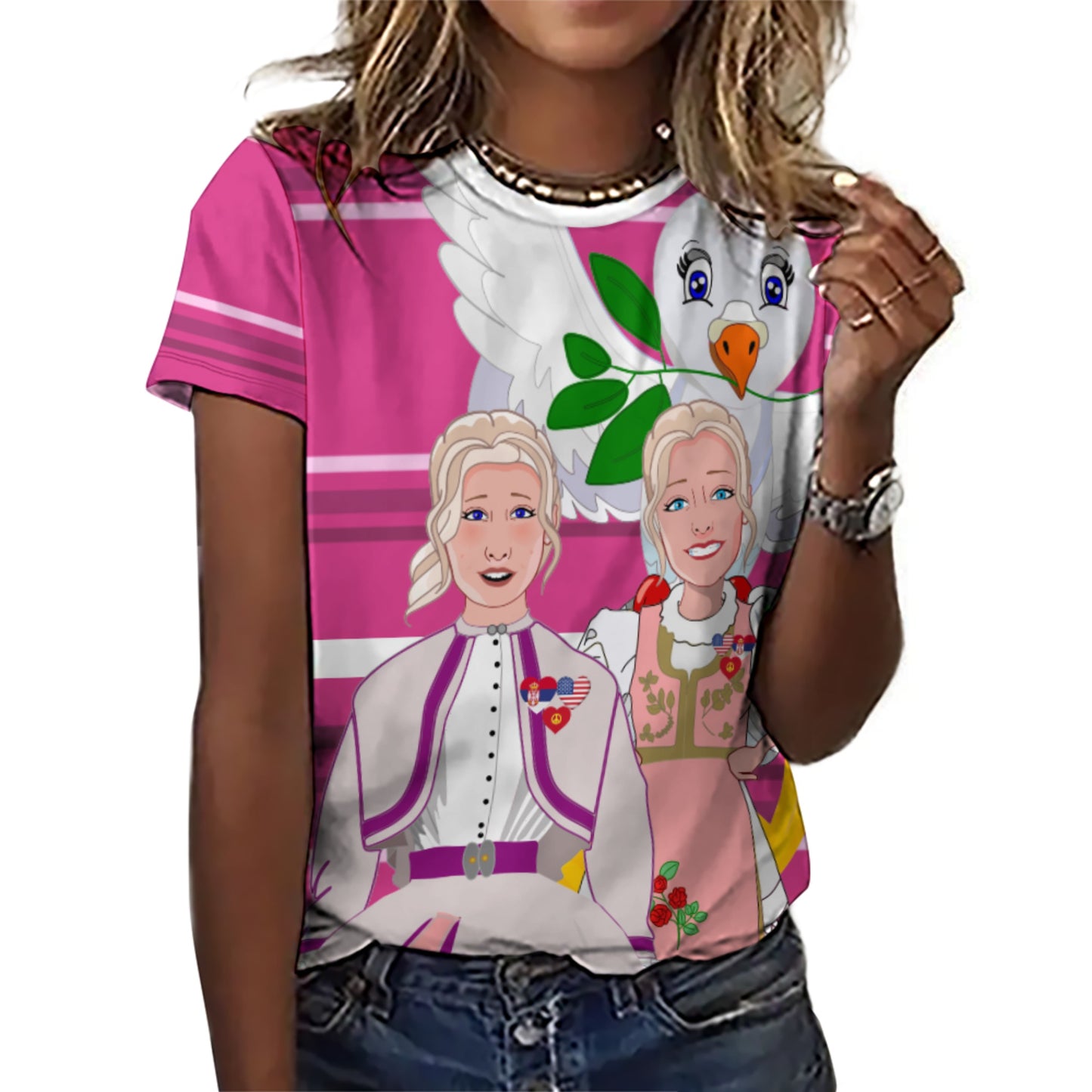 Women´s T-shirt 3 GLOBAL FREEDOM UNITED© Women Serbia & USA Pink2