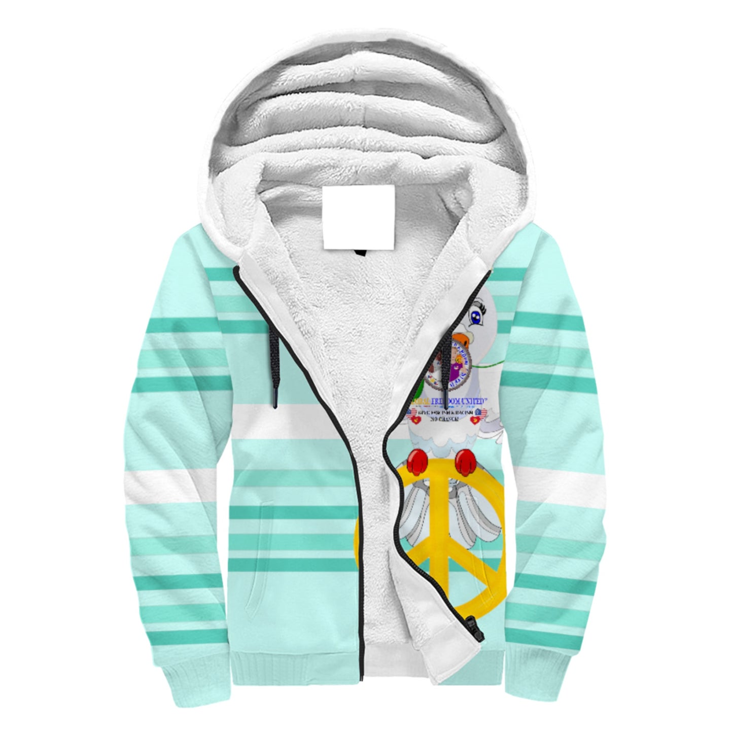 Plush Hoodie GLOBAL FREEDOM UNITED© Men Anti Racism & Fascism USA  Light Green