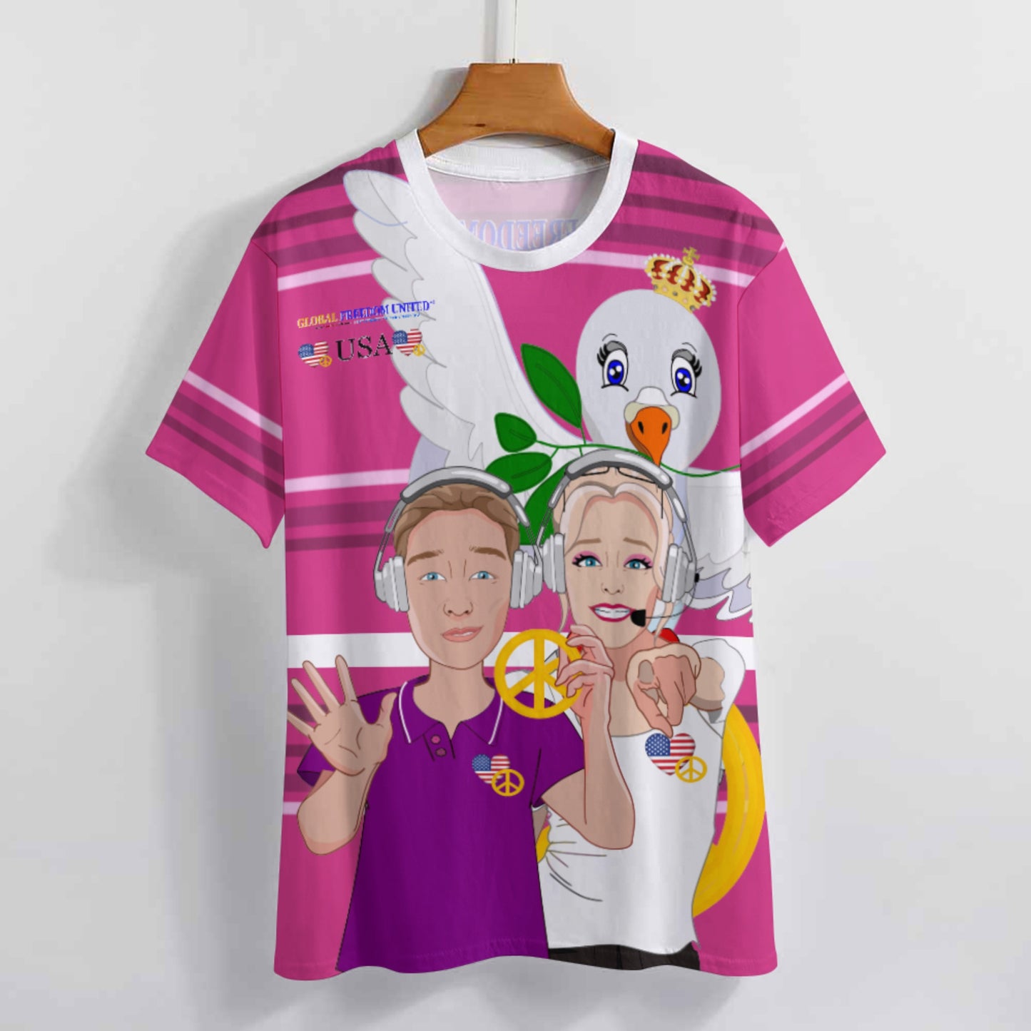 Women´s T-shirt 2 GLOBAL FREEDOM UNITED© Couple USA Wight American Pink