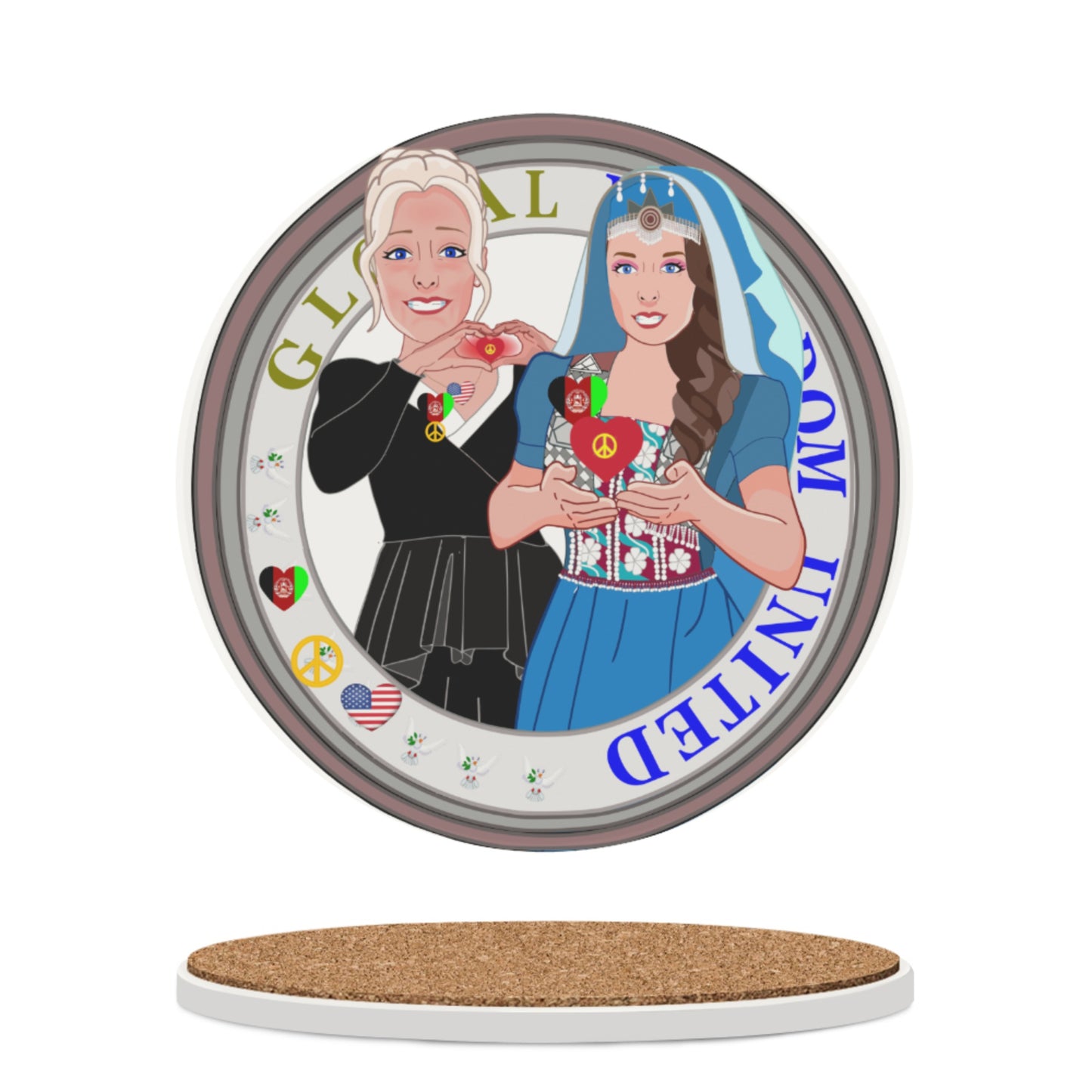 Ceramic Car Coaster  GLOBAL FREEDOM UNITED© Women Afghanistan & USA