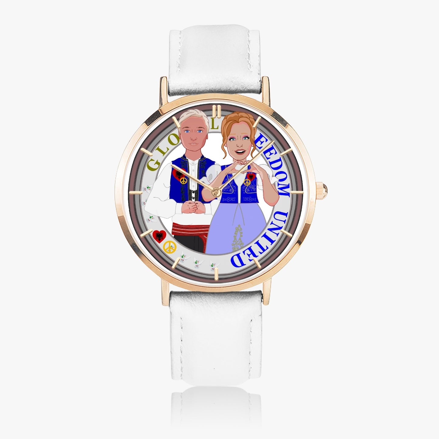 Hot Selling Ultra-Thin Leather Strap Quartz Watch (Rose Gold With Indicators)  GLOBAL FREEDOM UNITED©  COUPLE ALGANIA