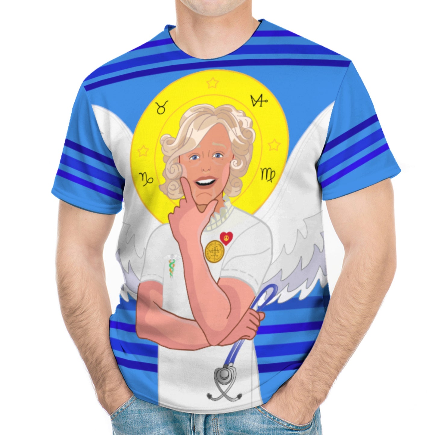 Men´s T-shirt GLOBAL FREEDOM UNITED© Archangel Gabriel Latin Deep Blue