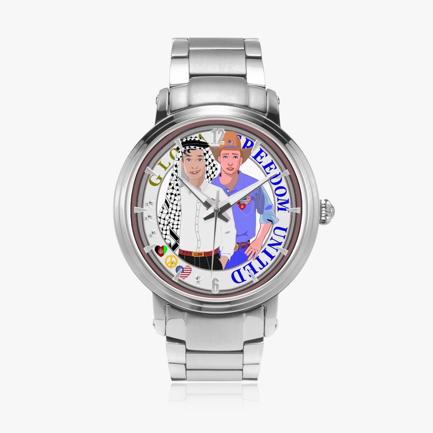 GLOBAL FREEDOM UNITED© New Steel Strap Automatic Watch (With Indicators) Men Afghanistan & USA